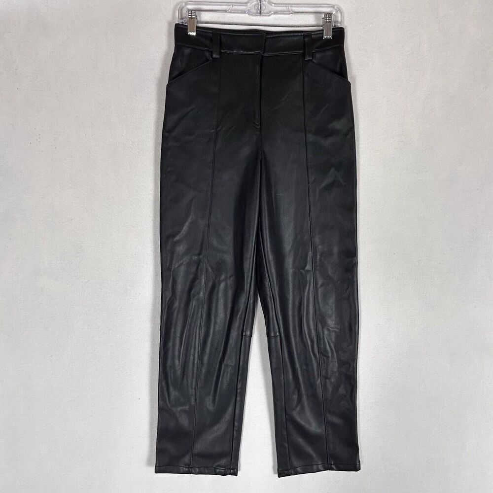 H&M Womens Faux Leather Pleather Pants Size 6 Shiny Black Disco Goth Pockets